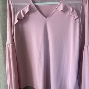 Adrianna Papell Light Pink Ruffle V-Neck Blouse